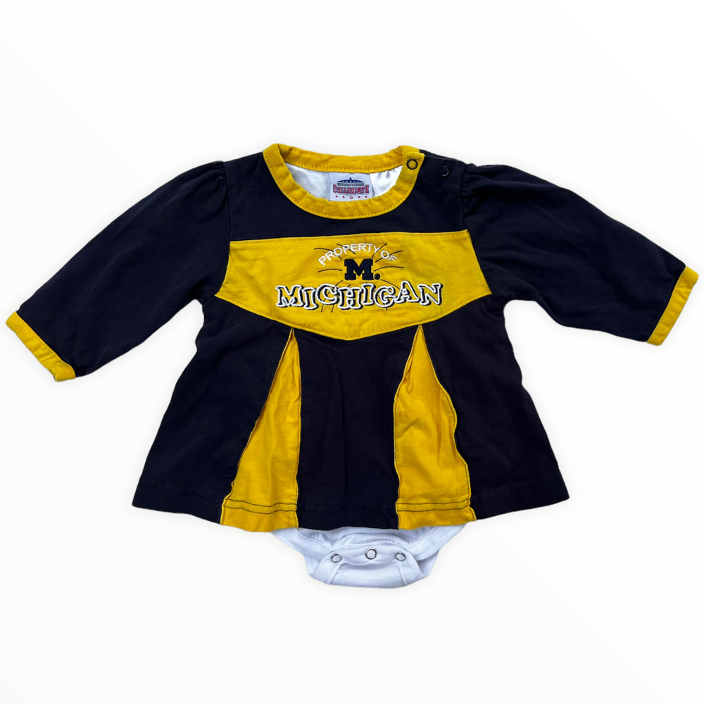 Collegiate University of Michigan Blue & Gold Cheerleader Outfit Size 12 Months